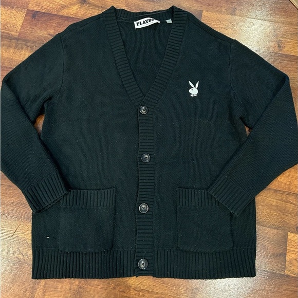 Playboy By PacSun Logo Knit Cardigan Black Mens size Large - Picture 1 of 6